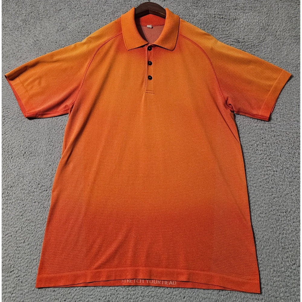 Lululemon Orange Striped Gradient‎ Short Sleeve Polo Shirt Men's Size Large